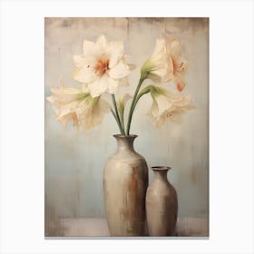 Amaryllis, Autumn Fall Flowers Sitting In A White Vase, Farmhouse Style 3 Canvas Print