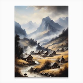In The Wake Of The Mountain A Classic Painting Of A Village Scene (9) Canvas Print