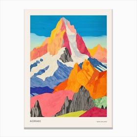 Aoraki New Zealand 2 Colourful Mountain Illustration Poster Canvas Print