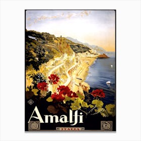 Vintage Amalfi Travel Poster, Dawn Hudson Canvas Print