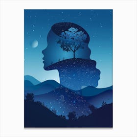 Silhouette Of A Woman With Tree Canvas Print