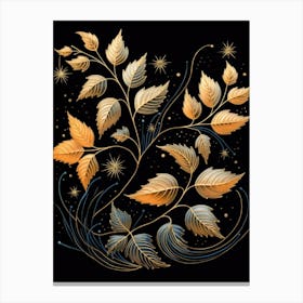 Gold Leaves On Black Background Canvas Print