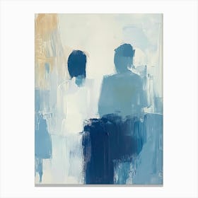 Two Figures In A White And Blue Color Scheme Are Depicted In An Abstract Oil Painting Canvas Print