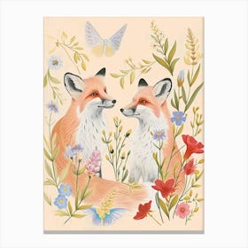 Folksy Floral Animal Drawing Fox 9 Canvas Print