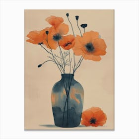 Poppies in a Vase. Japanese Floral Watercolor  Canvas Print