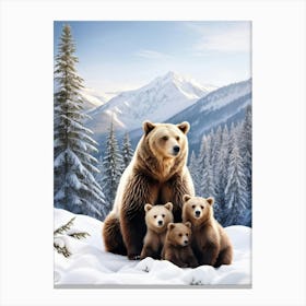 Capturing The Serene Portrait Of A Mother Bear Cradling Her Cubs Amidst A Snowy Alpine Forest Evoki Canvas Print