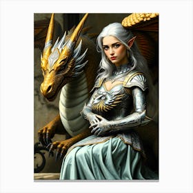 Elven Girl With Dragon 1 Canvas Print