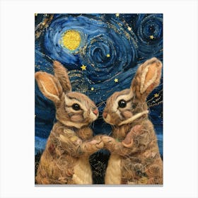 Rabbits On Starry Night Canvas Print