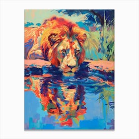 Masai Lion Drinking From A Watering Hole Fauvist Painting 3 Canvas Print
