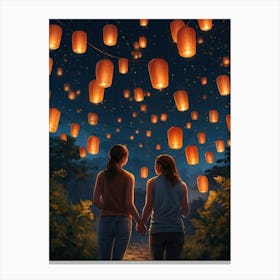 Two Women Holding Lanterns Canvas Print