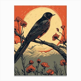 Vintage Bird Linocut Barn Swallow 2 Canvas Print
