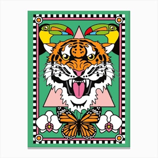 Tropical Tiger Year Of The Water Tiger Power Green Canvas Print
