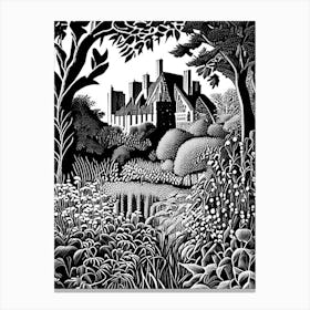 Sissinghurst Castle Garden, United Kingdom Linocut Black And White Vintage Canvas Print