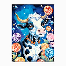 Cute Skeleton Cow Painting Halloween (14) Canvas Print