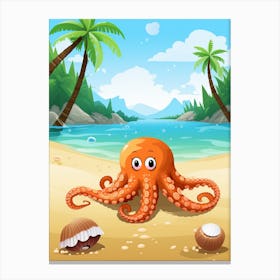 Coconut Octopus Kids Illustration 3 Canvas Print