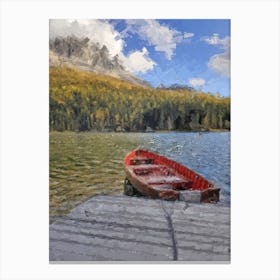 Boat At The Pier Near The Mountains Oil Painting Landscape Canvas Print