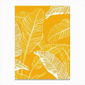 Banana Leaves On Yellow Background Canvas Print