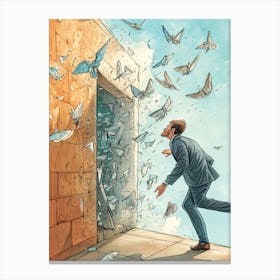 Man Running Away From Birds Canvas Print