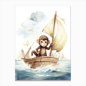 Monkey Painting Sailing Watercolour 4 Canvas Print