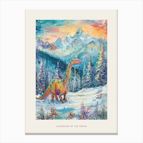 Colourful Dinosaur In A Snowy Landscape 1 Poster Canvas Print