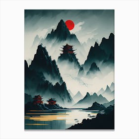 Chinese Landscape Mountains Ink Painting (28) Canvas Print