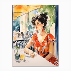 At A Cafe In Girona Spain Watercolour Canvas Print