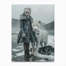 Girl And A Leopard Canvas Print