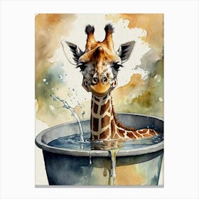 Giraffe In Water Canvas Print