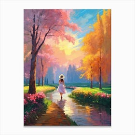 Girl Walking In The Park Canvas Print