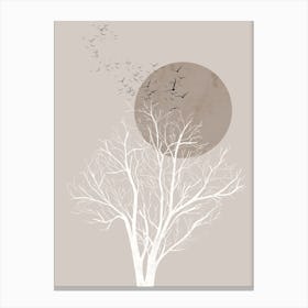 Abstract Tree with Sun and Birds Canvas Print