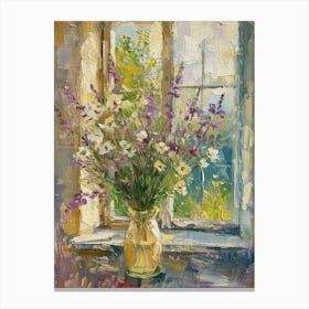 Lavender Flowers On A Cottage Window 3 Canvas Print