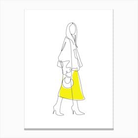 Woman In Yellow Monoline Asthetic Mnimalist Drawing Canvas Print