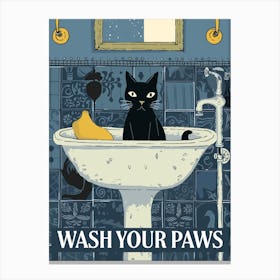 Wash Your Paws Cat Bathroom Canvas Print