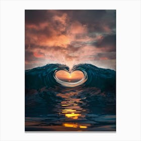 Heart Wave At Sunset 1 Canvas Print