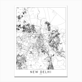 New Delhi White Map Canvas Print