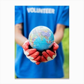 Volunteer Holding Earth Globe Canvas Print