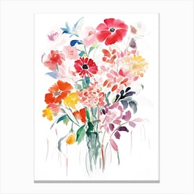 Watercolor Flowers In A Vase 1 Canvas Print