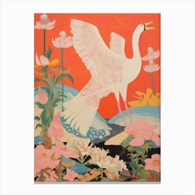 Maximalist Bird Painting Crane 3 Canvas Print