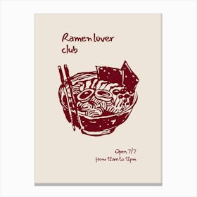 Ramen Lover Club Poster, Japanese Noodles Wall Art, Asian Food Decor, Ramen Bowl Print, Home Decor Canvas Print