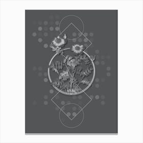 Vintage Variegated Burnet Rose Botanical with Line Motif and Dot Pattern in Ghost Gray Canvas Print