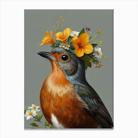 Robin With FlowerCrown Canvas Print