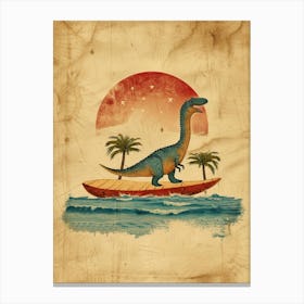 Vintage Maiasaura Dinosaur On A Surf Board   2 Canvas Print