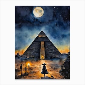 A Witch is Called to the Great Pyramid ~ Witchy Magical Spooky Fairytale Watercolour  Canvas Print
