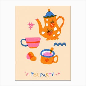 Colorful Tea Party Risograph 2 Canvas Print
