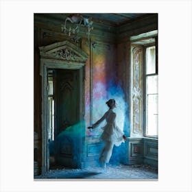 Polychrome Banshee Floats Through An Abandoned Victorian Mansion Casting Eerie Shadows On Peeling W 1 Canvas Print