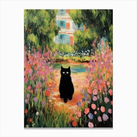 Monet Style Garden With A Black Cat 1 Canvas Print