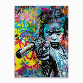 Girl With A Gun Graffiti Canvas Print