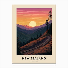 Dusky Track New Zealand Vintage Hiking Travel Poster Canvas Print
