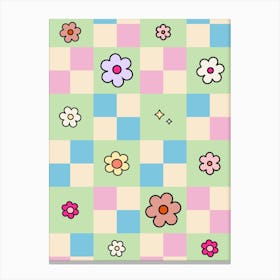 Checkerboard Flower Pastel Checker Canvas Print