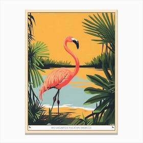 Greater Flamingo Rio Lagartos Yucatan Mexico Tropical Illustration 8 Poster Canvas Print